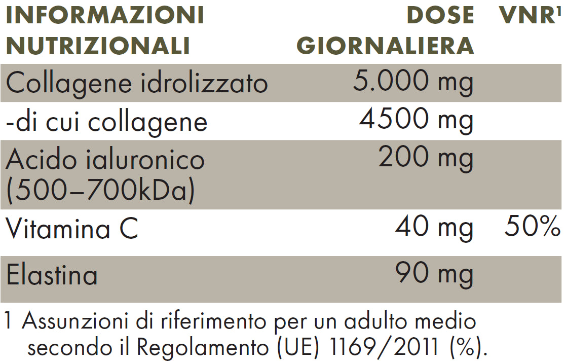 COLLAGENE CONF. PER 30 GIORNI
ELASTINA E ACIDO IALURONICO